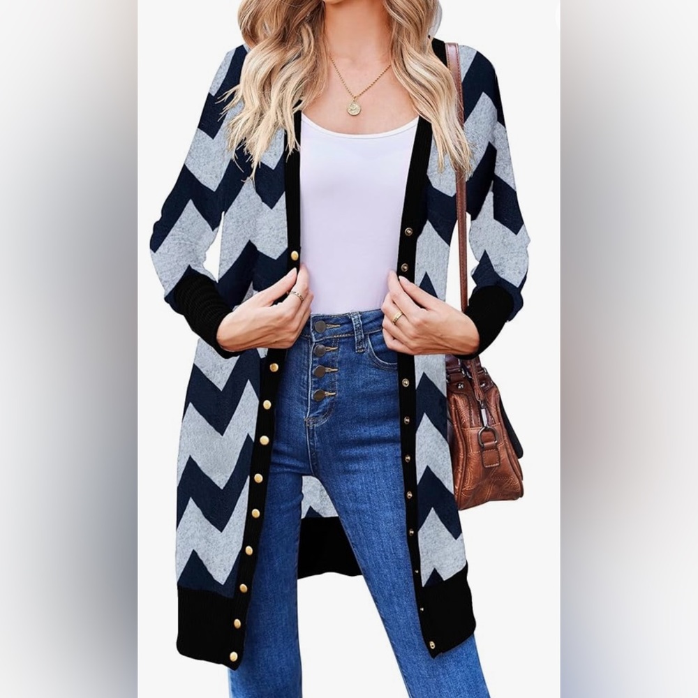 Chevron Cardigan Gold Snap Button